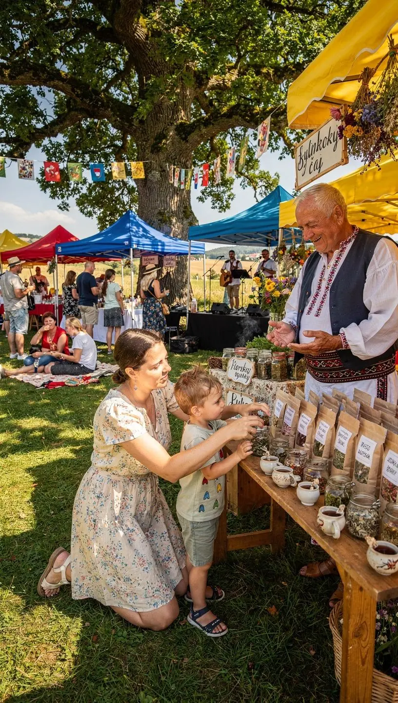 Pohár s horúcim čajom a čerstvými bylinkami v pozadí