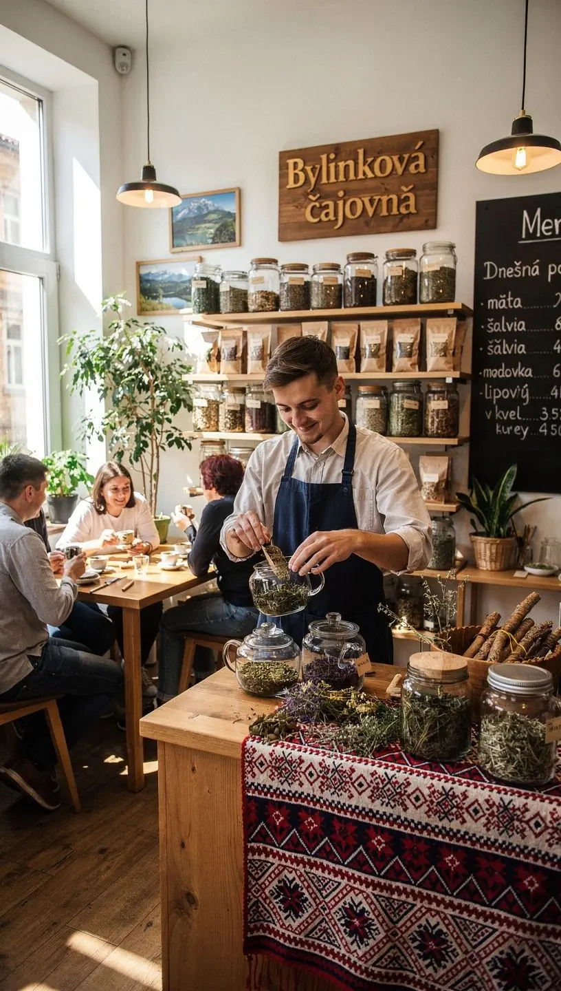 Zelený čaj s bylinkami a kvetmi na drevenom stole