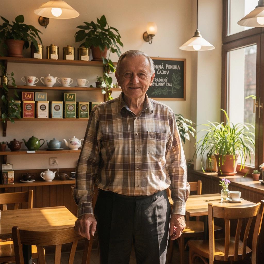 Drevený stôl pokrytý rôznymi druhmi čajov